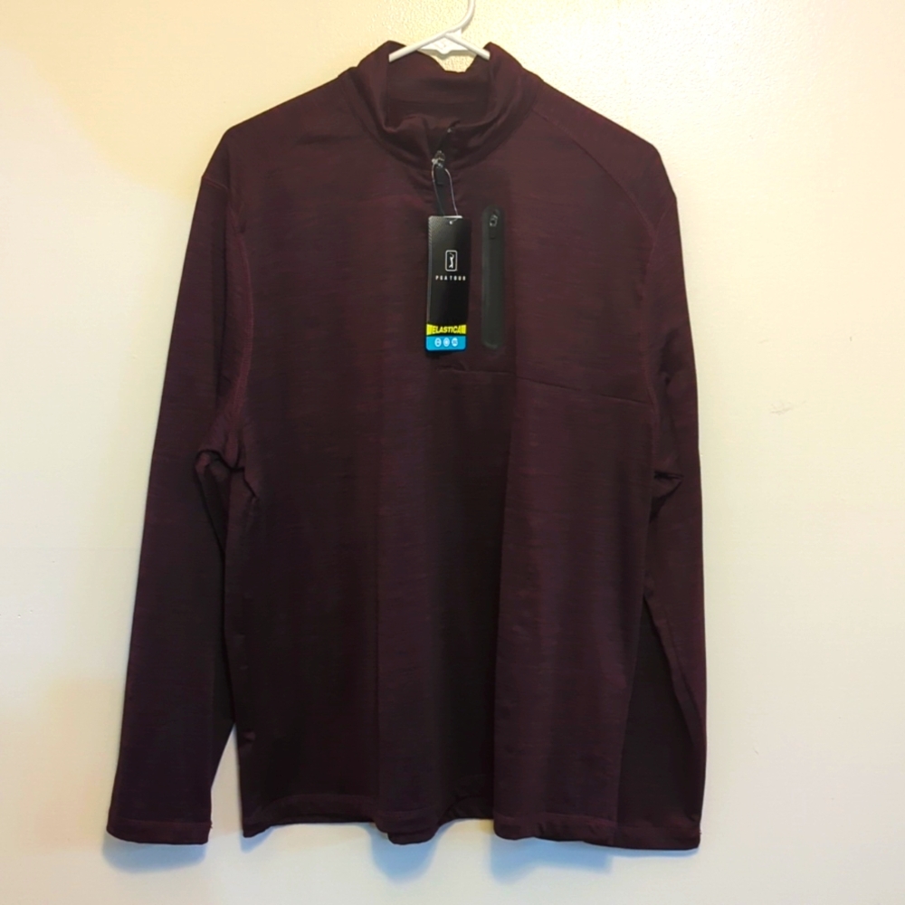 PGA Tour Men's Medium Burgundy 3/4 Zip Lightweight Shirt Jacket